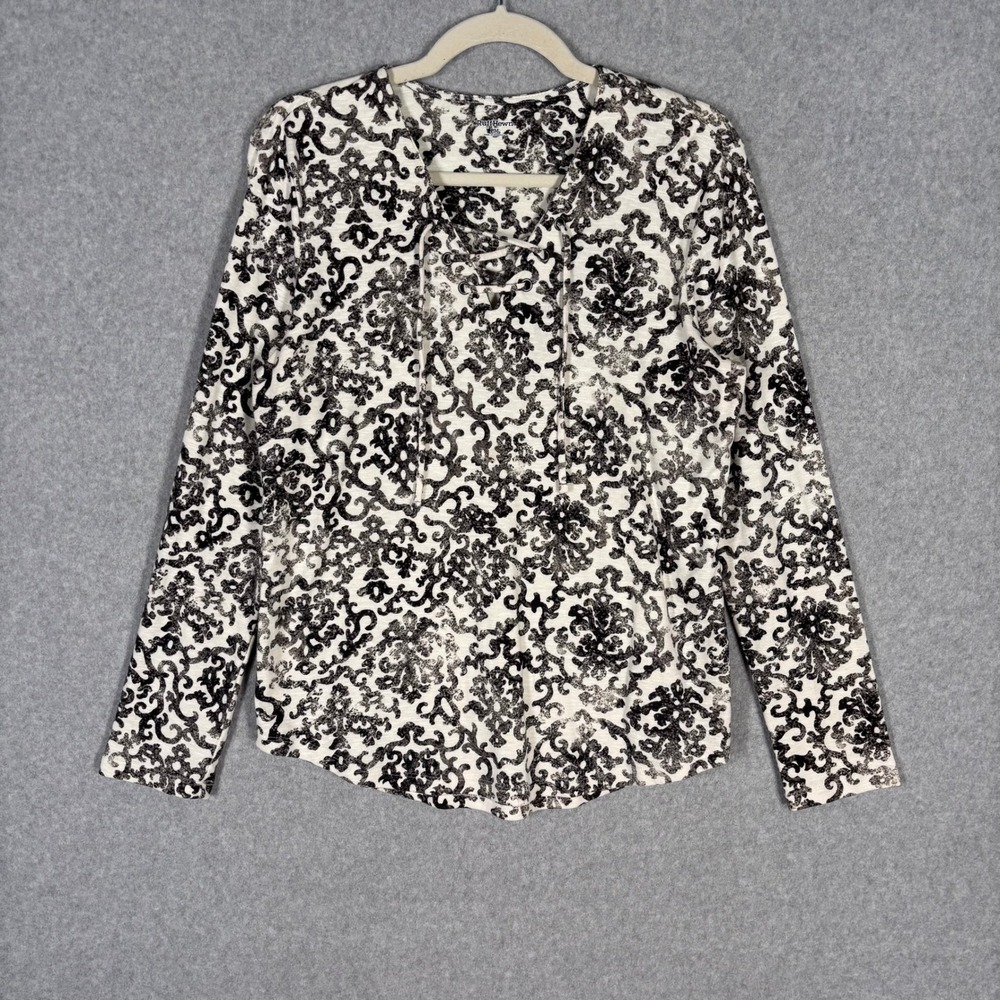 Ruff Hewn Paisley Lace Up‎ Top Petite Petite Black Cream Cotton Artsy Flowy Boho